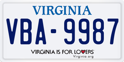 VA license plate VBA9987