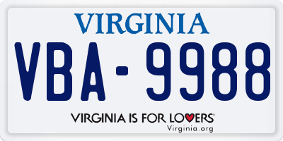 VA license plate VBA9988