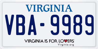 VA license plate VBA9989