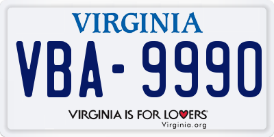 VA license plate VBA9990