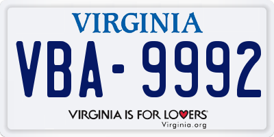 VA license plate VBA9992