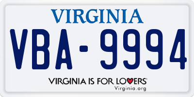 VA license plate VBA9994