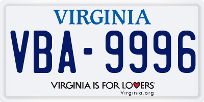 VA license plate VBA9996