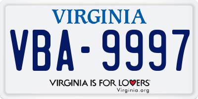 VA license plate VBA9997