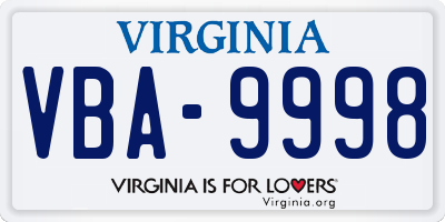 VA license plate VBA9998