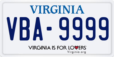 VA license plate VBA9999