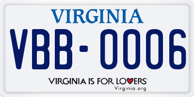 VA license plate VBB0006