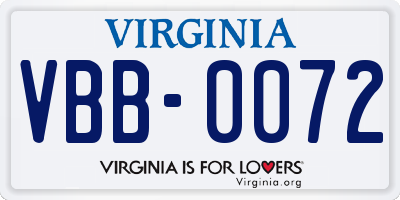 VA license plate VBB0072