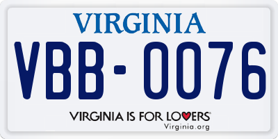 VA license plate VBB0076