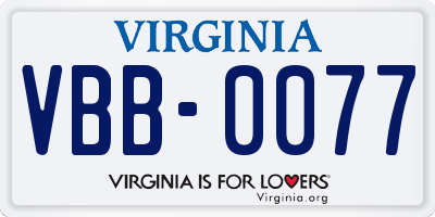 VA license plate VBB0077