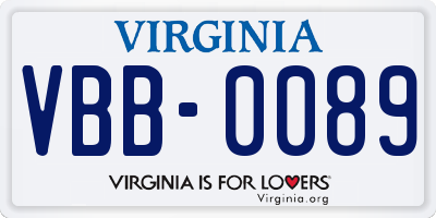 VA license plate VBB0089
