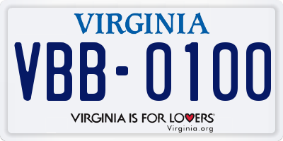 VA license plate VBB0100