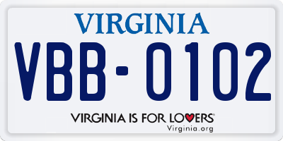 VA license plate VBB0102