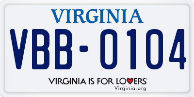 VA license plate VBB0104