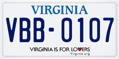 VA license plate VBB0107