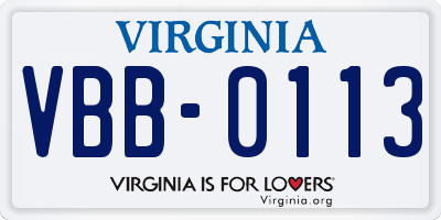 VA license plate VBB0113