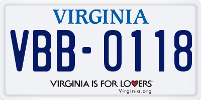 VA license plate VBB0118