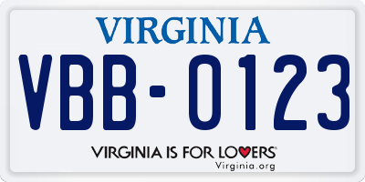 VA license plate VBB0123