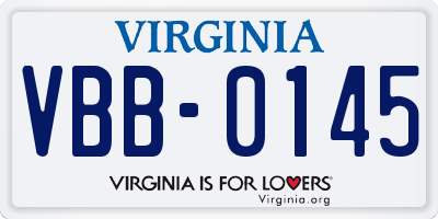 VA license plate VBB0145