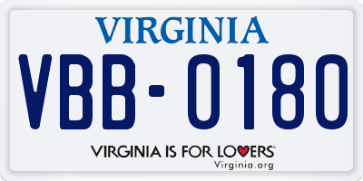 VA license plate VBB0180