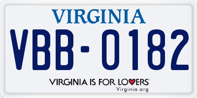 VA license plate VBB0182