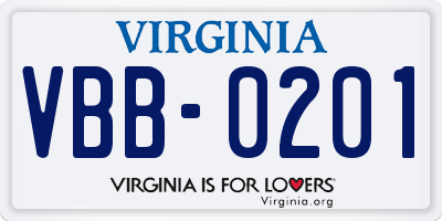 VA license plate VBB0201