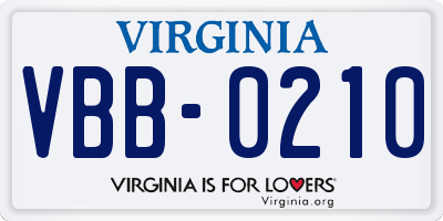 VA license plate VBB0210