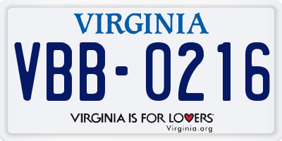 VA license plate VBB0216