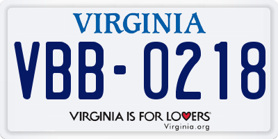 VA license plate VBB0218