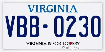 VA license plate VBB0230