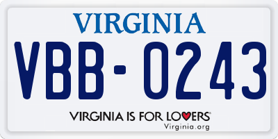 VA license plate VBB0243