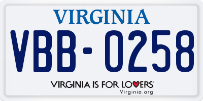 VA license plate VBB0258