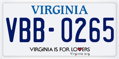 VA license plate VBB0265