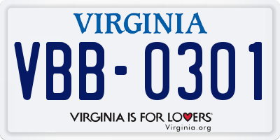 VA license plate VBB0301