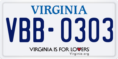 VA license plate VBB0303
