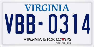 VA license plate VBB0314