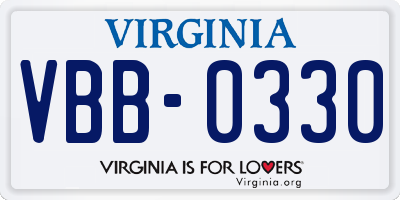 VA license plate VBB0330