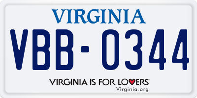 VA license plate VBB0344