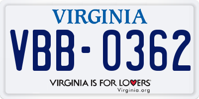 VA license plate VBB0362
