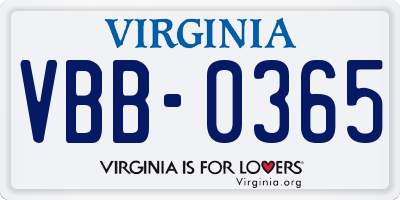 VA license plate VBB0365