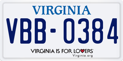 VA license plate VBB0384