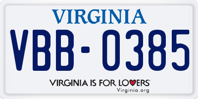 VA license plate VBB0385