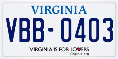VA license plate VBB0403