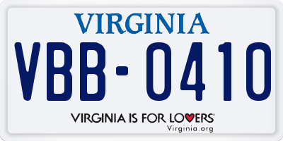 VA license plate VBB0410