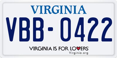 VA license plate VBB0422
