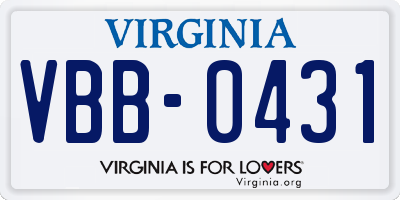 VA license plate VBB0431