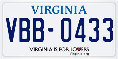 VA license plate VBB0433