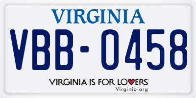 VA license plate VBB0458