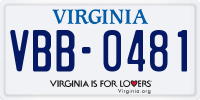 VA license plate VBB0481