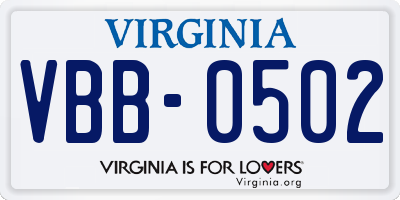 VA license plate VBB0502
